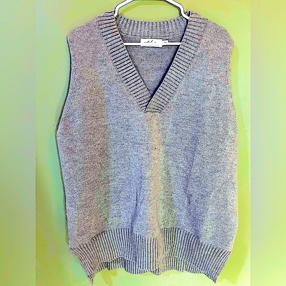 Petal & Pup Light Gray V-Neck Knit Sweater Vest